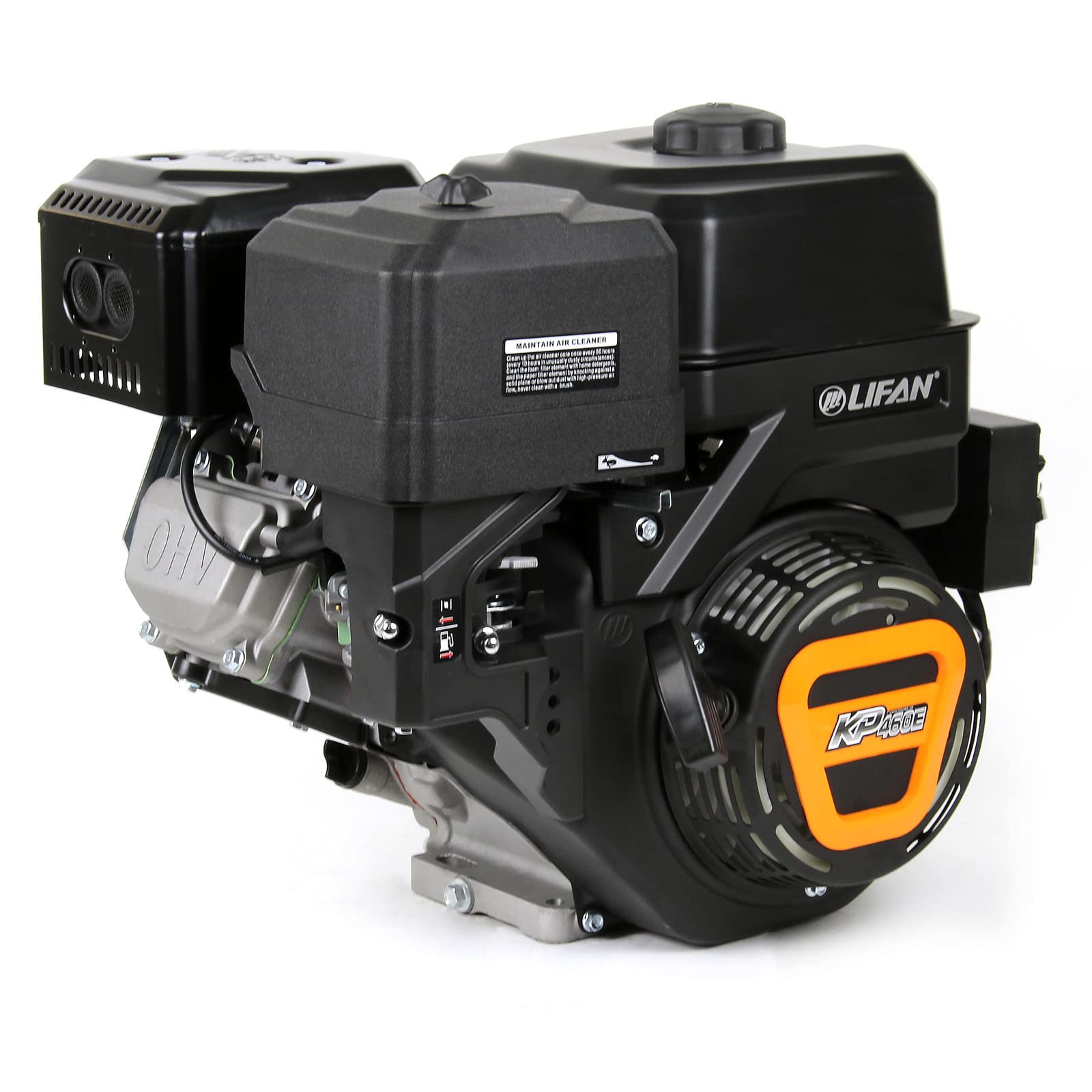 LIFAN KP460E E-Start Benzinmotor mit 16,3 PS Einzylinder für Rüttelplatten und Baumaschinen, luftgekühlter 4-Takt Motor mit 25 mm Kurbelwelle, OHV-Ventilsteuerung & 459 cc Hubraum