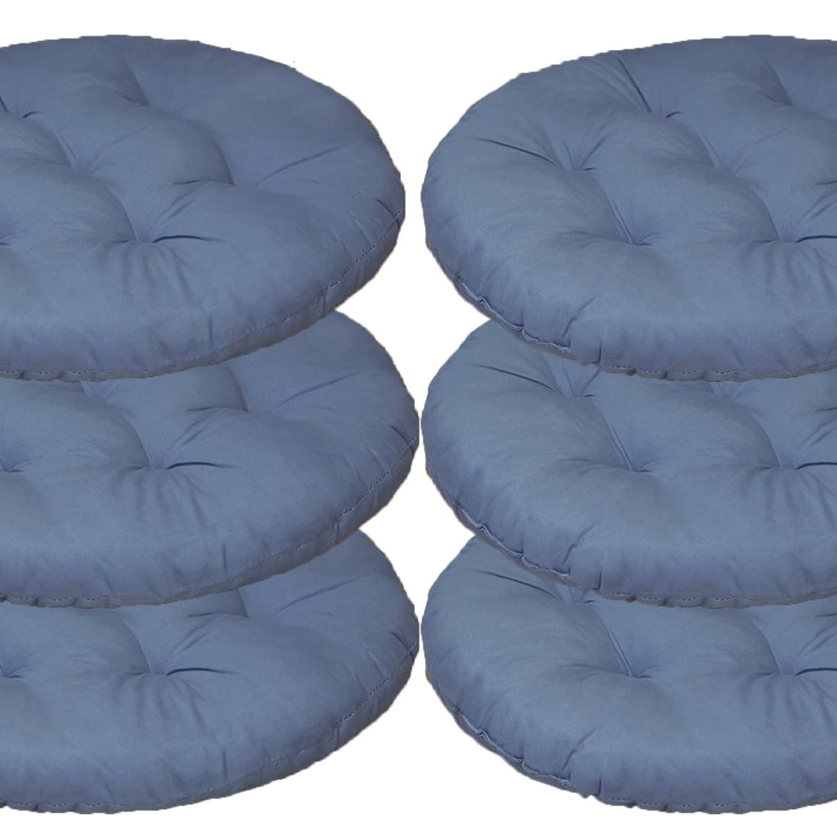 Mozzeilee Round Chair Seat Pad, 40x40cm Dining Chair Cushion Set of 2/4/6/8, Outdoor Rattan Furniture Seat Mat for Living Room Office Garden Patio (Blue,6 pcs)