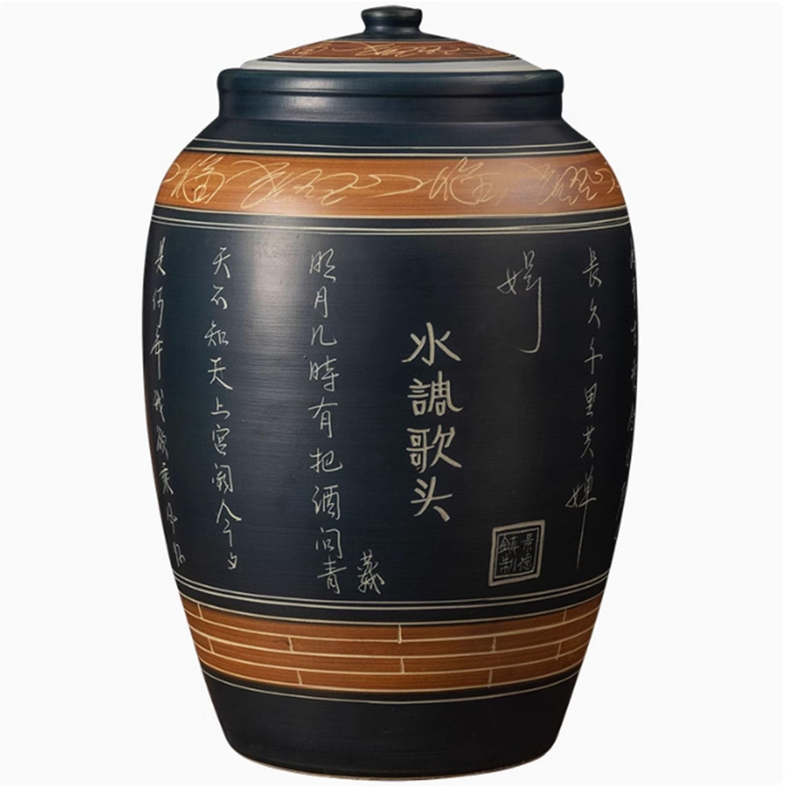 IXTREGZJKM Large Airtight Storage Containers,Flour Containers,Ceramic Rice Storage Jar,Ceramic Rice Container, Ceramic Rice Cylinder with Lid,Coffee Canister Airtight,Grain Storage Black 15kg