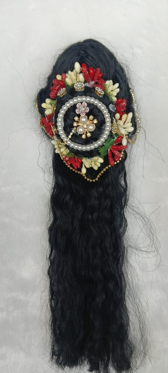 Sugandhit Handcrafted Radha Rani Long Decorated Curley Black Hair Devi Idol -Long Decoration Wig (12 inch Radha Rani)-image-40