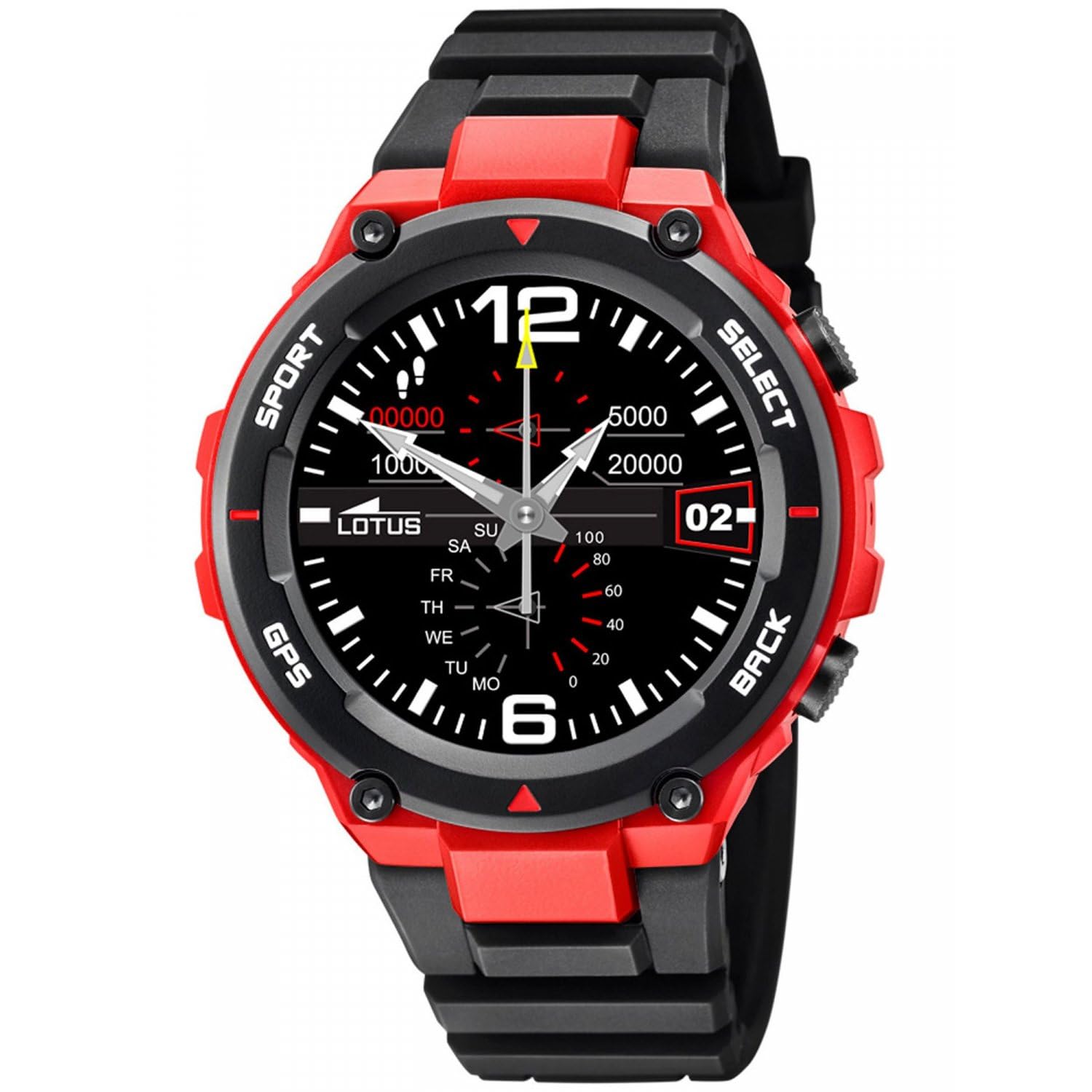 LOTUS Reloj Inteligente Hombre - Smartwatch de Caucho - Militar - Resistente al Agua IP65 50024 - GPS, Control Música, Cuenta Pasos y Calorías, Multi Deportes, Frecuencia Cardíaca y Presión