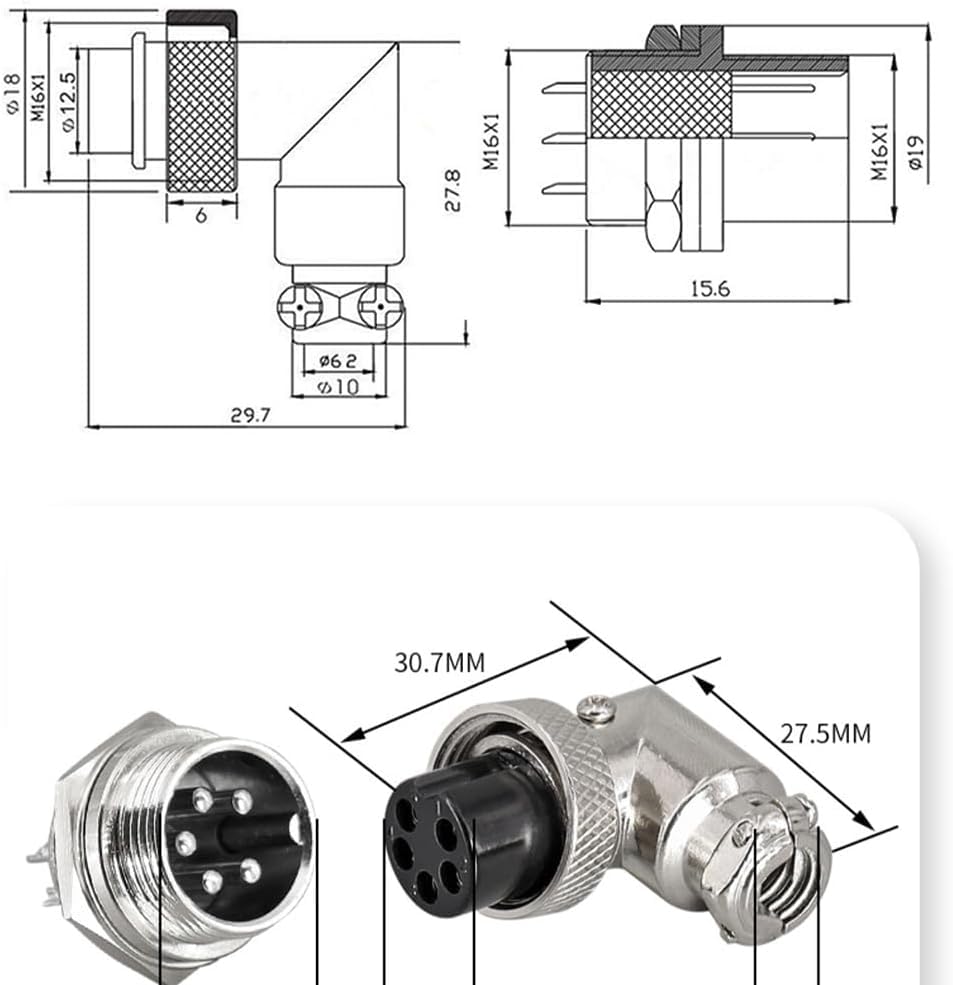 RUNCCI-YUN 2 pièces GX16 4 Broches Angle Droit Aviation Connecteur,16mm souder Mâle et Femellespanneau Câble Connecteur d'aviation (GX12 4 Pin 90 Degree)