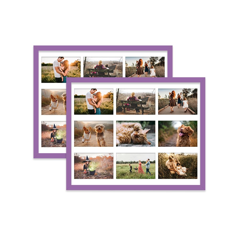 Purple Multi Photo Frame - Holds 9 x 6x4 Pictures, Family Collage Picture Frame for Wall Display, 20x16 Frame size, Set of 2