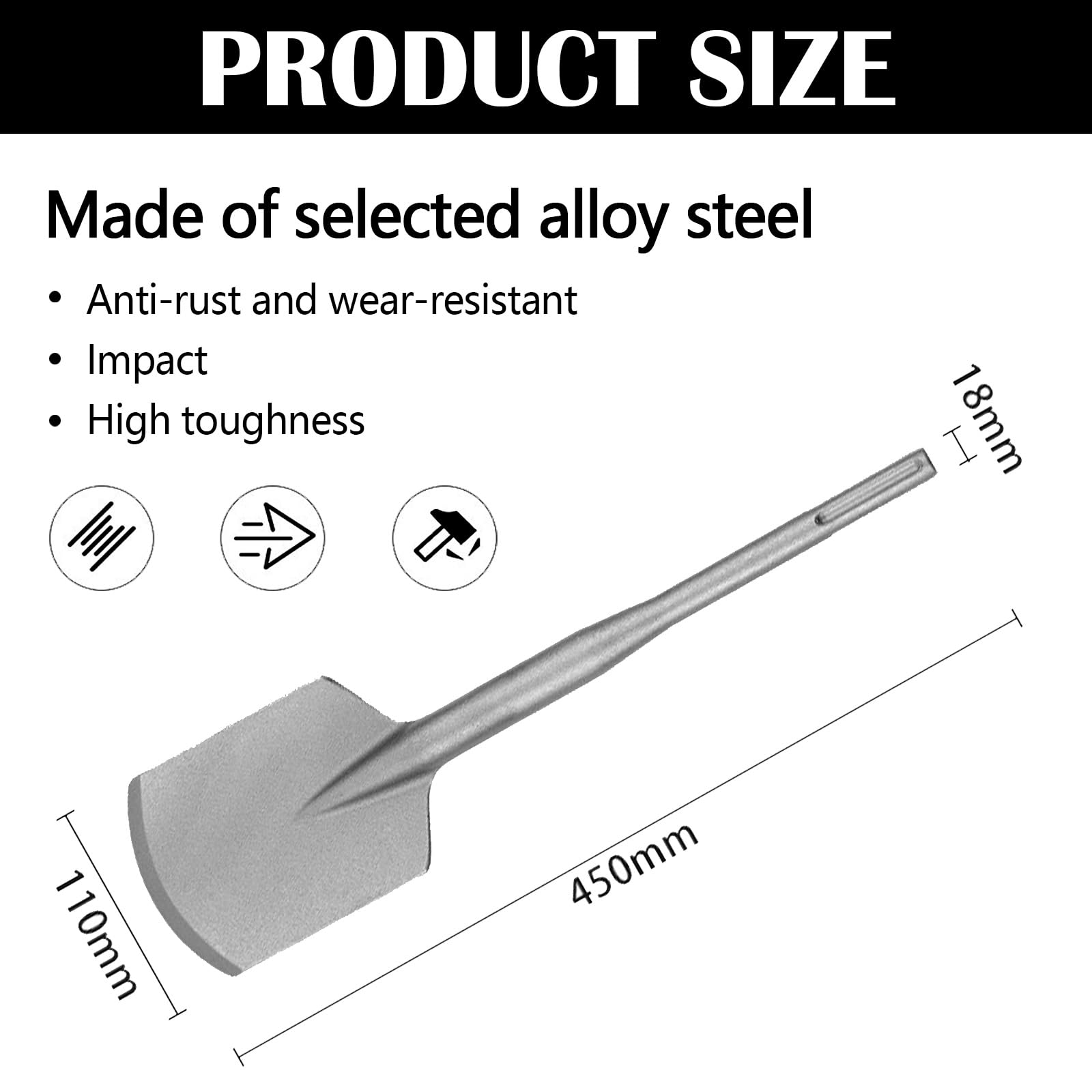 Sds Max Pelle Burin, 110X450mm Pelle à Boue Pelle à Argile Burin à Asphalte Burin Pour Marteaux De Démolition Enlever Le Béton Maçonnerie Jardinage Aménagement Paysager Brique Sable Pierre