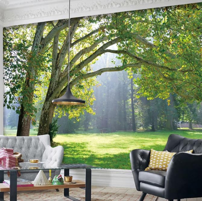 Papier peint photo 3D arbres verts paysage forestier décor mural salon 400x280