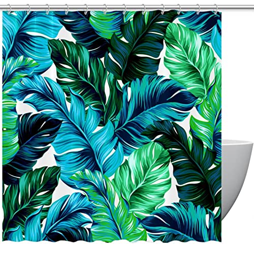Rideau de douche textile grand format imprimé feuillage exotique vert - 2