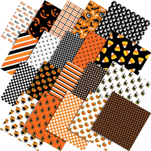 Tudomro 60 Pcs Halloween Quilting Fabri Squares 10 x 10 Inch Pumpkin Ghost Candy Corn Fabric Bundles Polka Dot Stripes Gingham Fat Quarters Halloween Precut Patchwork Material for Quilts Sewing Craft