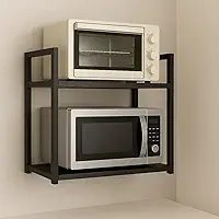 Suporte De Micro-ondas Forno Eletrico air fryer Porta Tempeiros Industrial Multiuso 2 Prateleiras Aço Reforçado Cozinha(preta)