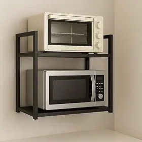 Suporte De Micro-ondas Forno Eletrico air fryer Porta Tempeiros Industrial Multiuso 2 Prateleiras Aço Reforçado Cozinha(preta)