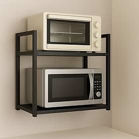 Suporte De Micro-ondas Forno Eletrico air fryer Porta Tempeiros Industrial Multiuso 2 Prateleiras Aço Reforçado Cozinha(preta)