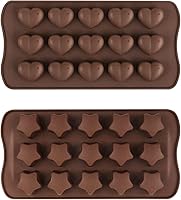 Vista 1 de 2 moldes de silicona con forma de corazón y estrella, 15 cavidades para chocolate, bandejas de cubitos de hielo, dulces, pasteles, 100 % de grado