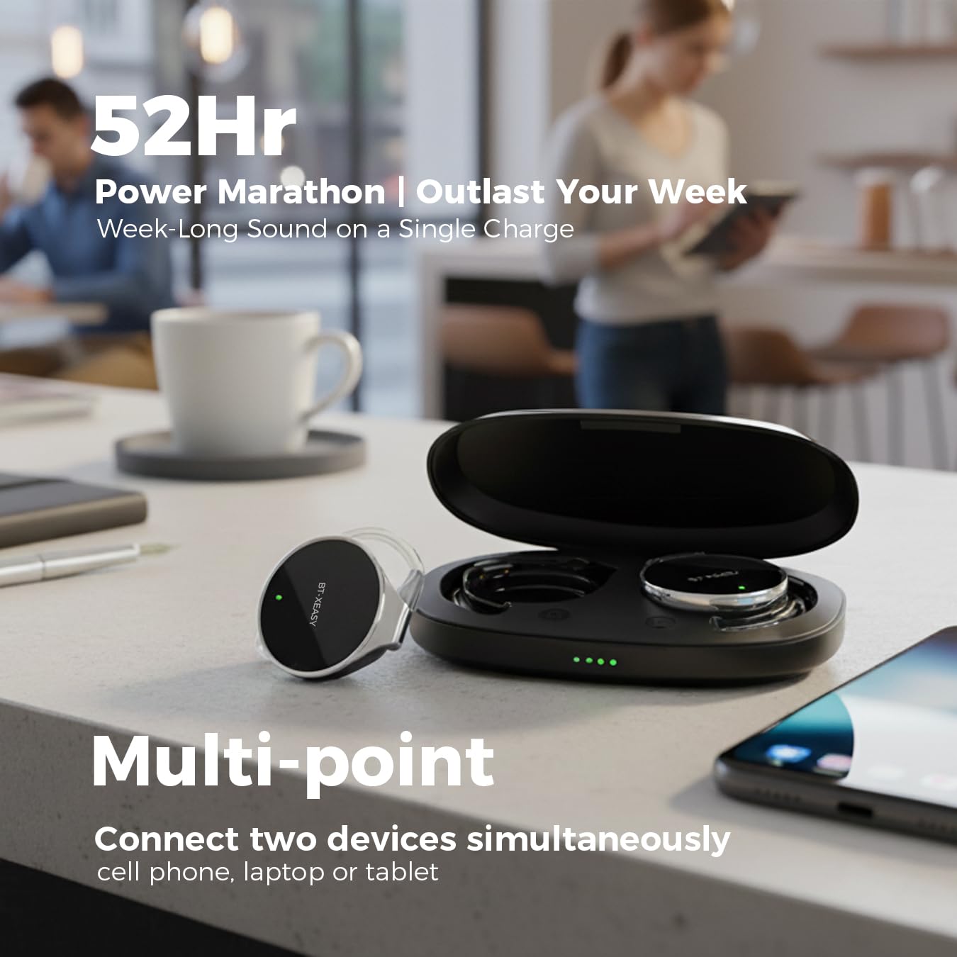 Micool Cuffie on-ear Bluetooth 5.4, cuffie aperte senza fili, cancellazione del rumore, a forma di goccia d'acqua, clip on sport, cuffie Bluetooth con 4 microfoni, comode da indossare, auricolari con