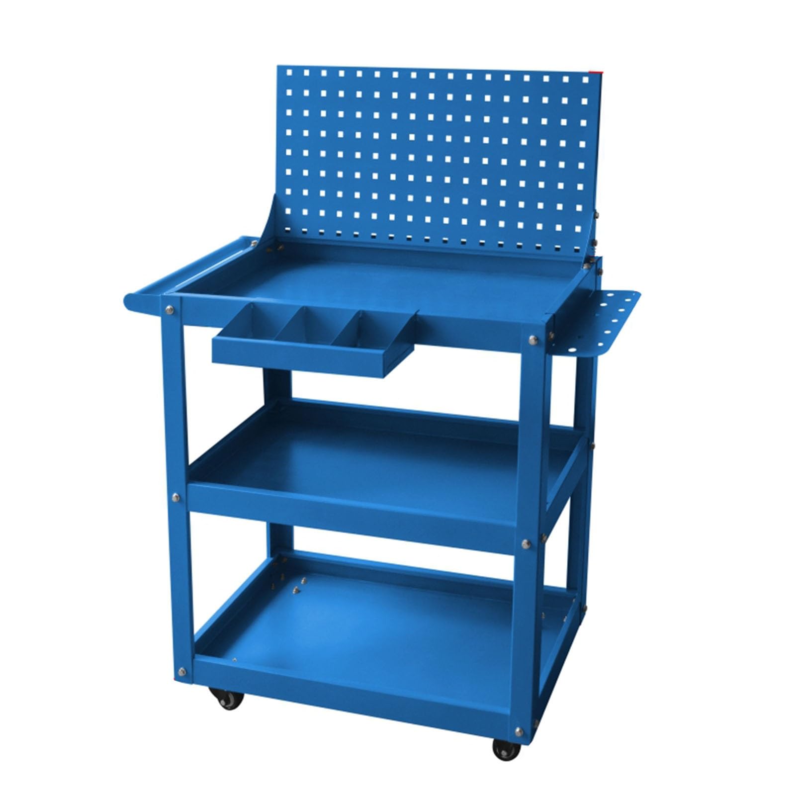 DonHeK Tool Cart,Rolling Tool Cart with Back Panel,3 Shelves Steel Tool Storage Organizer 660lbs Load Capacity for Garage Warehouse and Repair Shop (Color : Blue), 78456