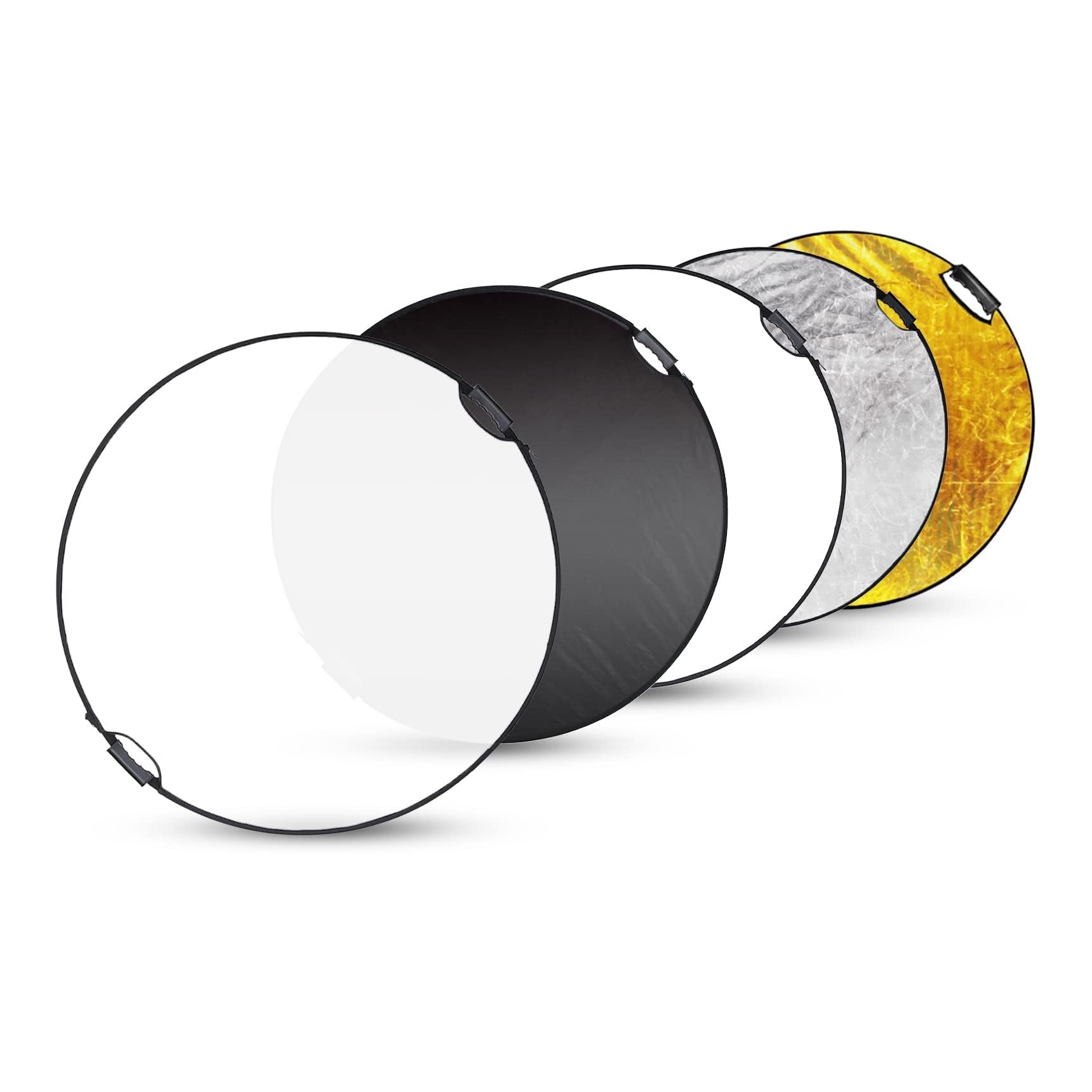 Riflettore di luce da 80 cm con impugnatura a impugnatura, diffusore di luce pieghevole multi disco 5 in 1 con custodia per il trasporto, traslucido, argento, oro, bianco e nero, per