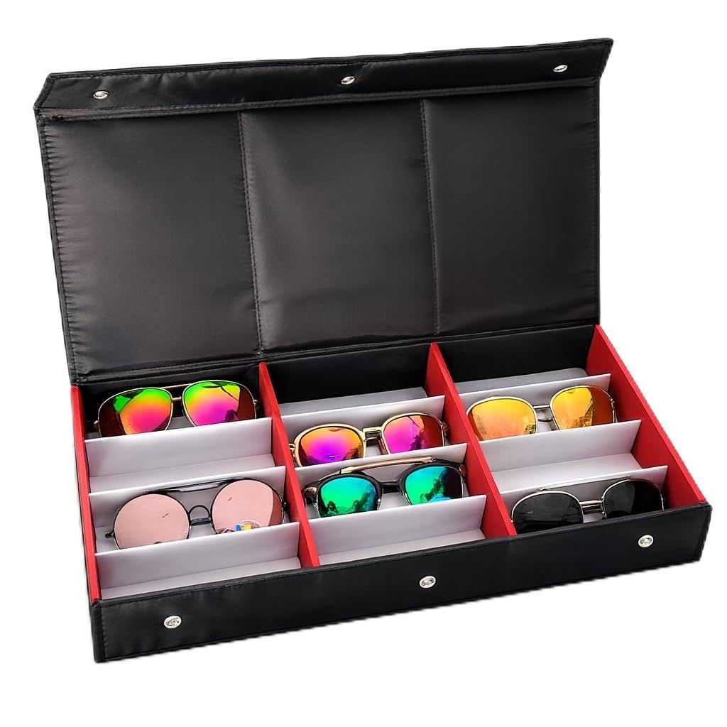 Sunglass eyewear and goggles storage case box tray zipper organizer for Men and Women for 12pcs storage compartment in Black color (make in india)-image-12