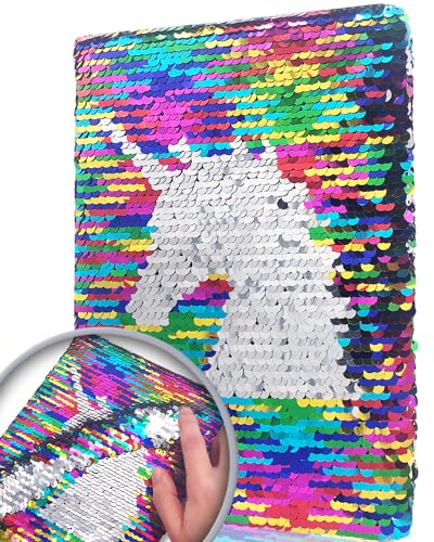 Wendepaillette Tagebuch Mädchen, 20,5x14cm 80 Blätter Einhorn Geheime Tagebuch Kinder Mädchen Notizbuch A5 Liniert für Schulisches Schreiben Zeichnen Kinder Geschenke für Mädchen und Jungen 6-10 Jahre