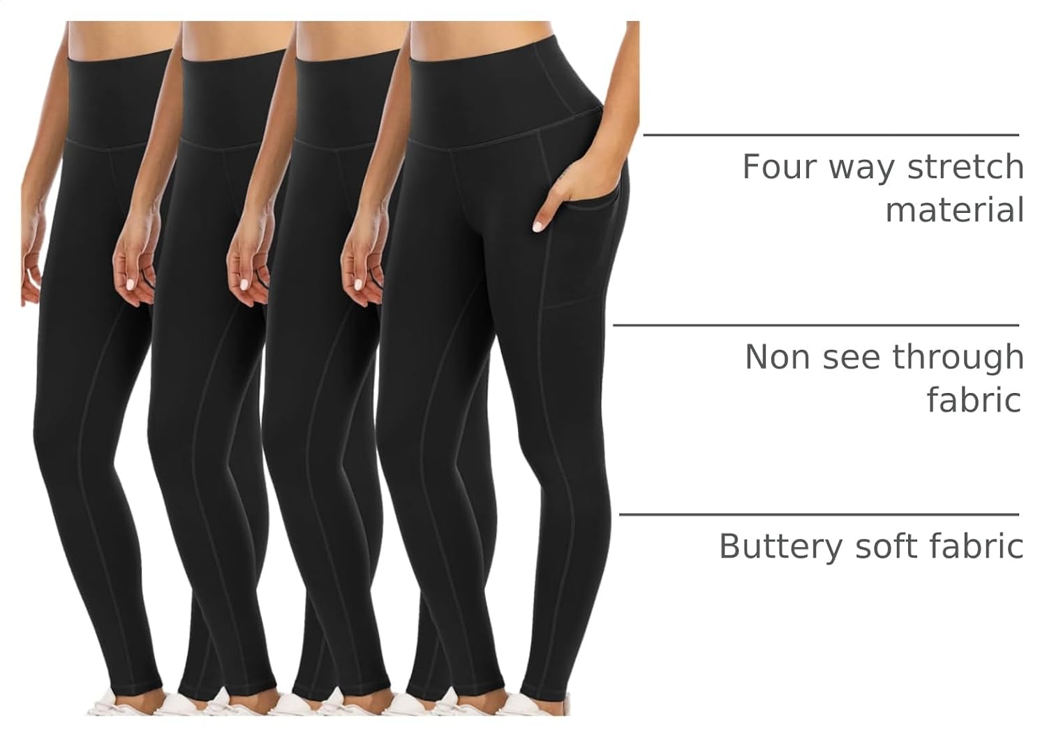 YOUNGCHARM 4 Pack Leggings with Pockets for Women,High Waist Tummy Control Workout Yoga Pants image 4