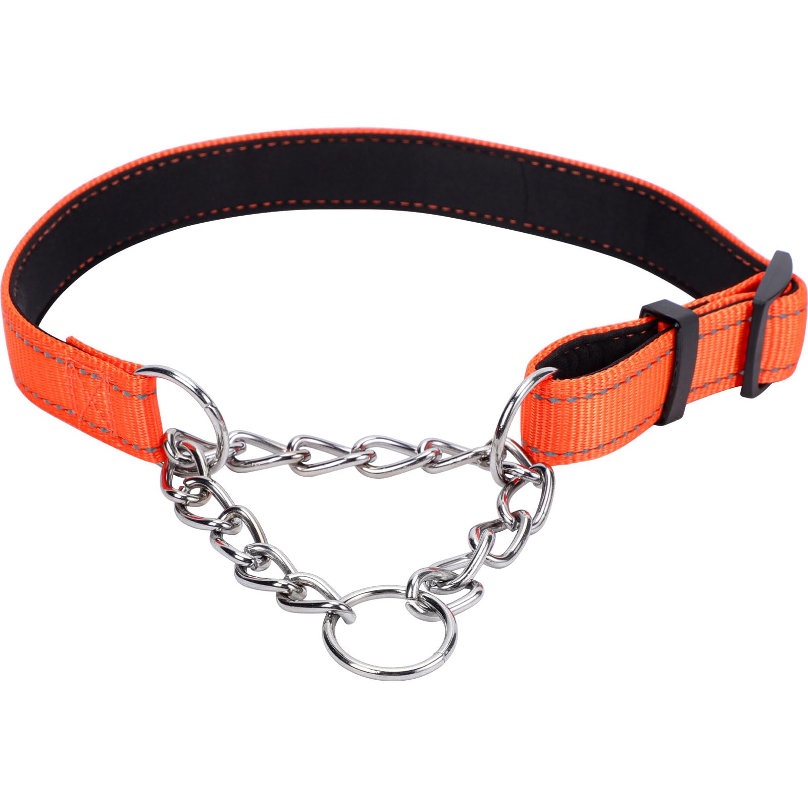 InfiniZer Reflective Dog Collar Reinforced Nylon Soft Padded Chain Anti-Pull Martingale Dog Collar For Large Medium Small Dogs (Orange, S)
