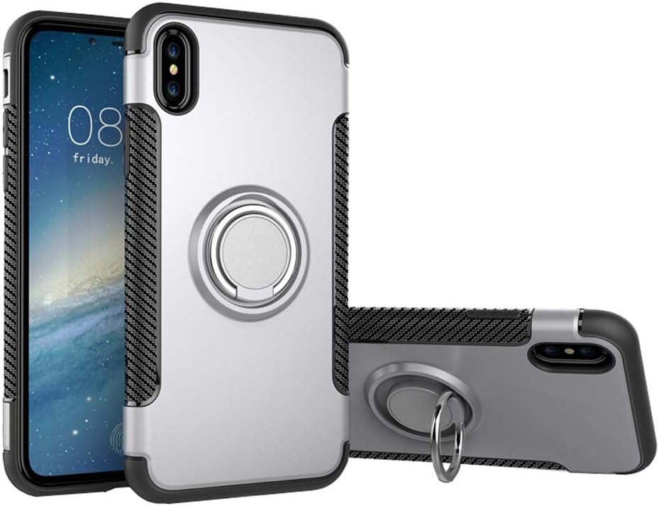 iPhone 8 Plus Case,iPhone 7 Plus Case,CCgo Hybrid Dual Layer 360 Rotating Ring Support Stand Shock-Absorption Hard PC Soft TPU Bumper Case for iphone 8plus/7plus Silver