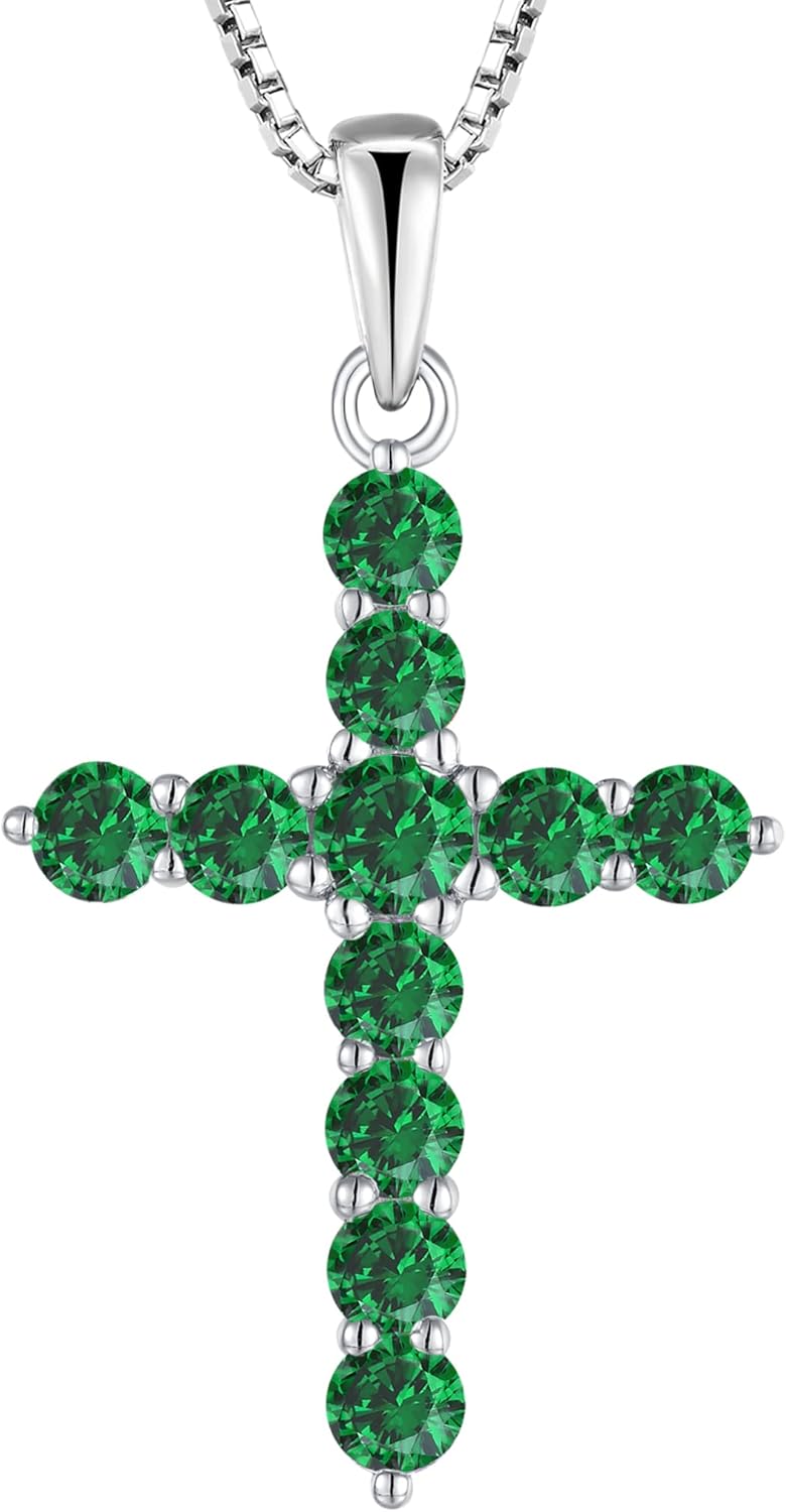 STARCHENIE Cross Necklace Sterling Silver Crucifix Pendant Gemstones Jewelry for Women