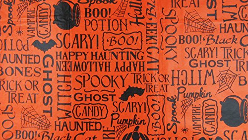 Nantucket Halloween Scary Words And Phrases Vinyl Flannel Back Tablecloth (Orange, 60" Round) #TOP4
