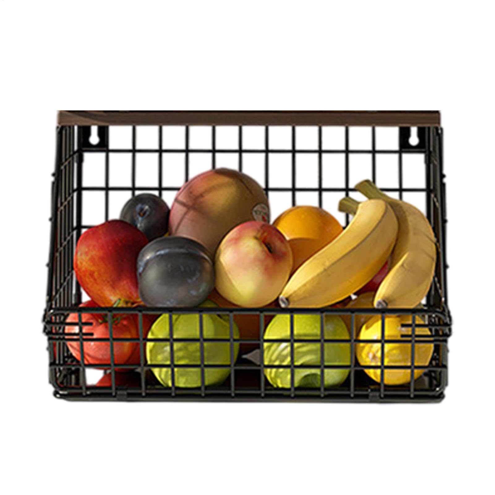 Canastas de verduras para la cocina de metal, organizador de pared con colgador de toallas