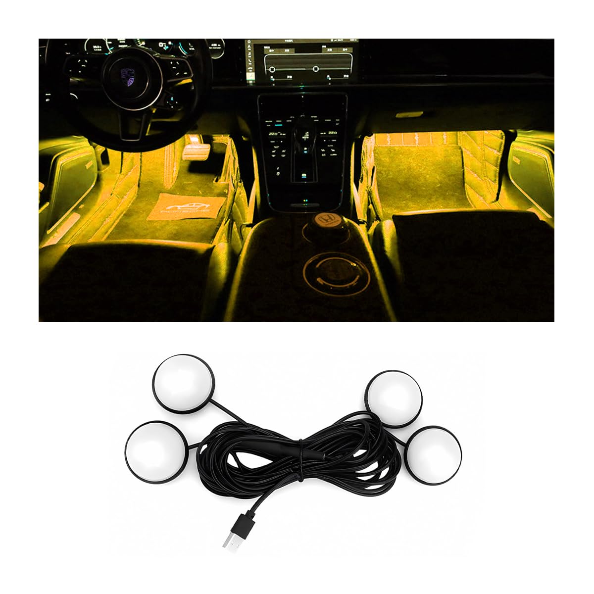 BESULEN Car Interior LED Lights, Automotive Ambient Neon Light Kit with USB Port, Car Accessories, Gifts for Men and Women, 4 in 1 Decoration Lights for Car, Garden, Home, Party（Yellow）