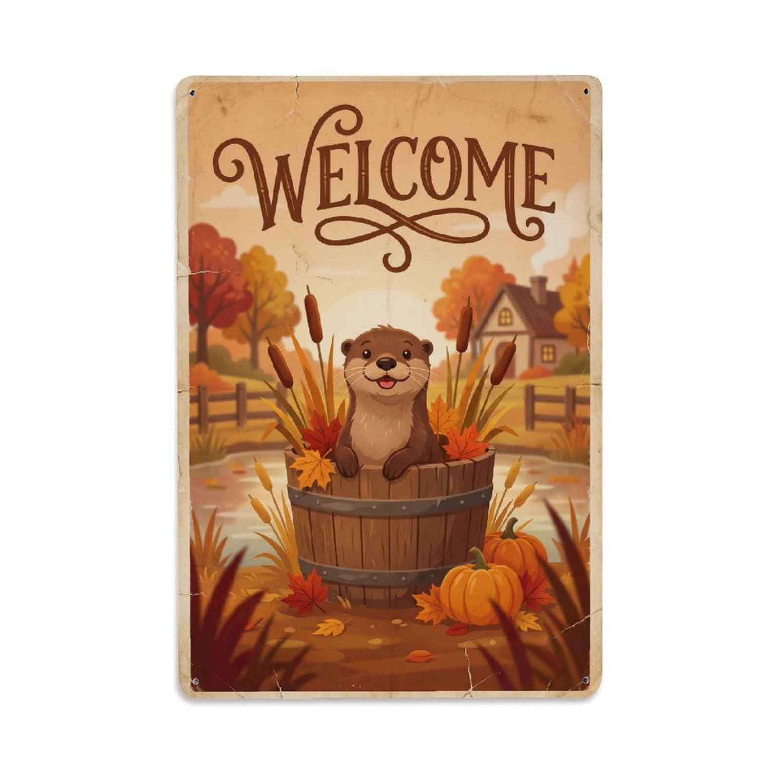 Cxhjca 8X12inch(20X30cm) Vintage Welcome Otter Happy Home Metal Tin Sign