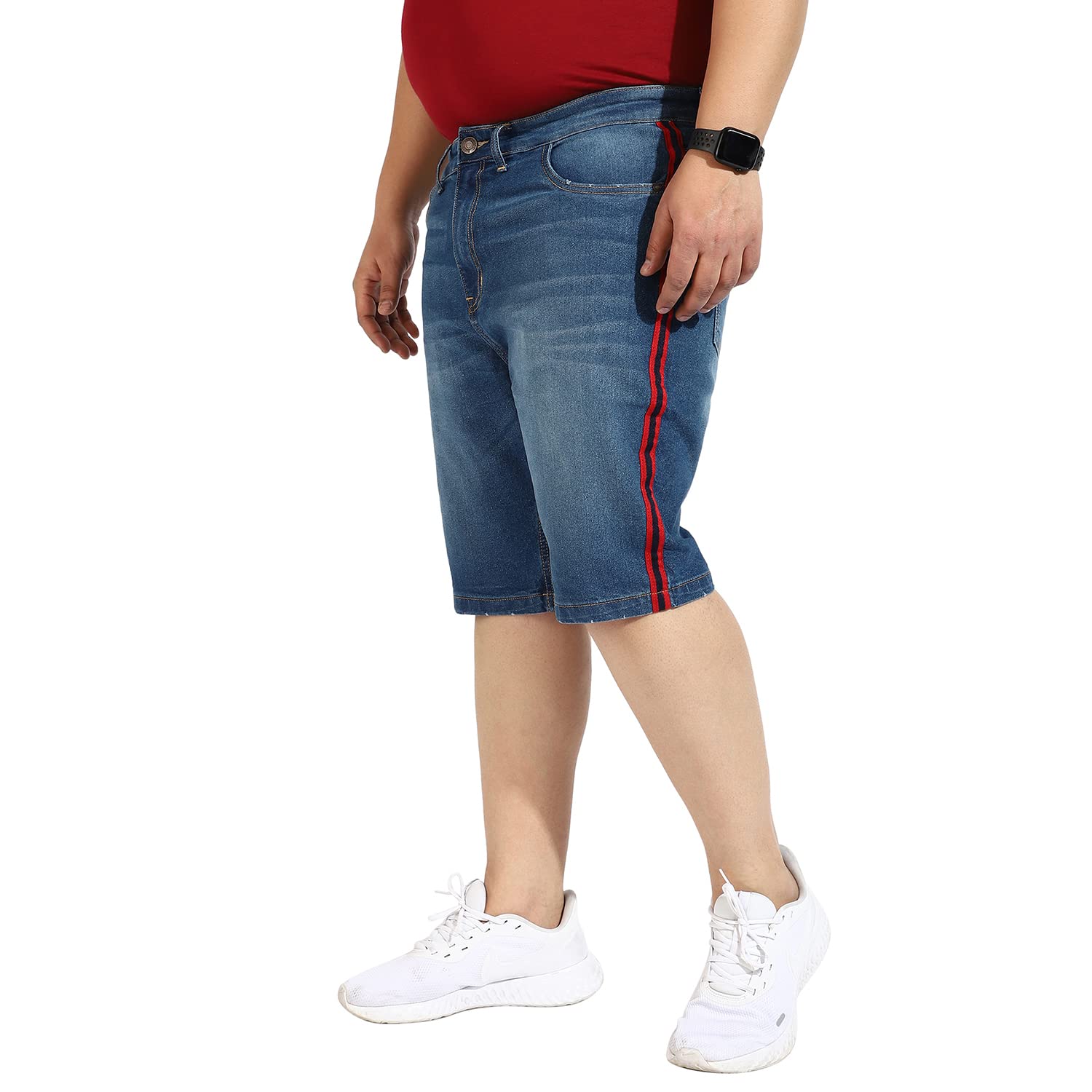 Plus Men’s Classic Blue Medium-Washed Textured Patterned Regular Fit Denim Shorts | Premium Stretchable Cotton Mid-Rise Crafted with Comfort Fit and High Performance for Everyday Wear-image-30