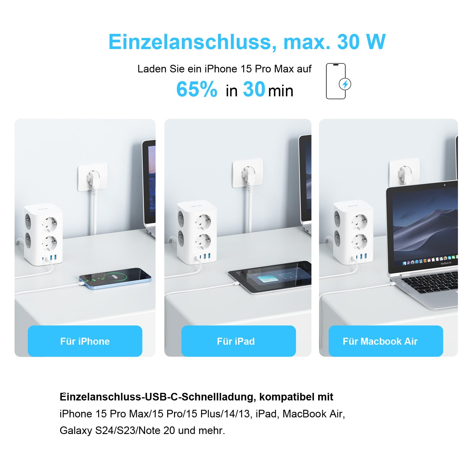Regleta 12 En 1 Con USB-C 30W GAN - 8 Enchufes + 4 USB, Protección Sobretensión, Cable 2m