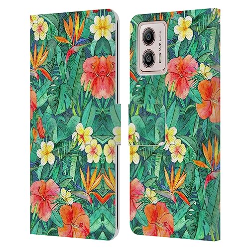 Head Case Designs Officially Licensed Micklyn Le Feuvre Classic Tropical Garden Florals Leather Book Wallet Case Cover Compatible with Motorola Moto G53 5G