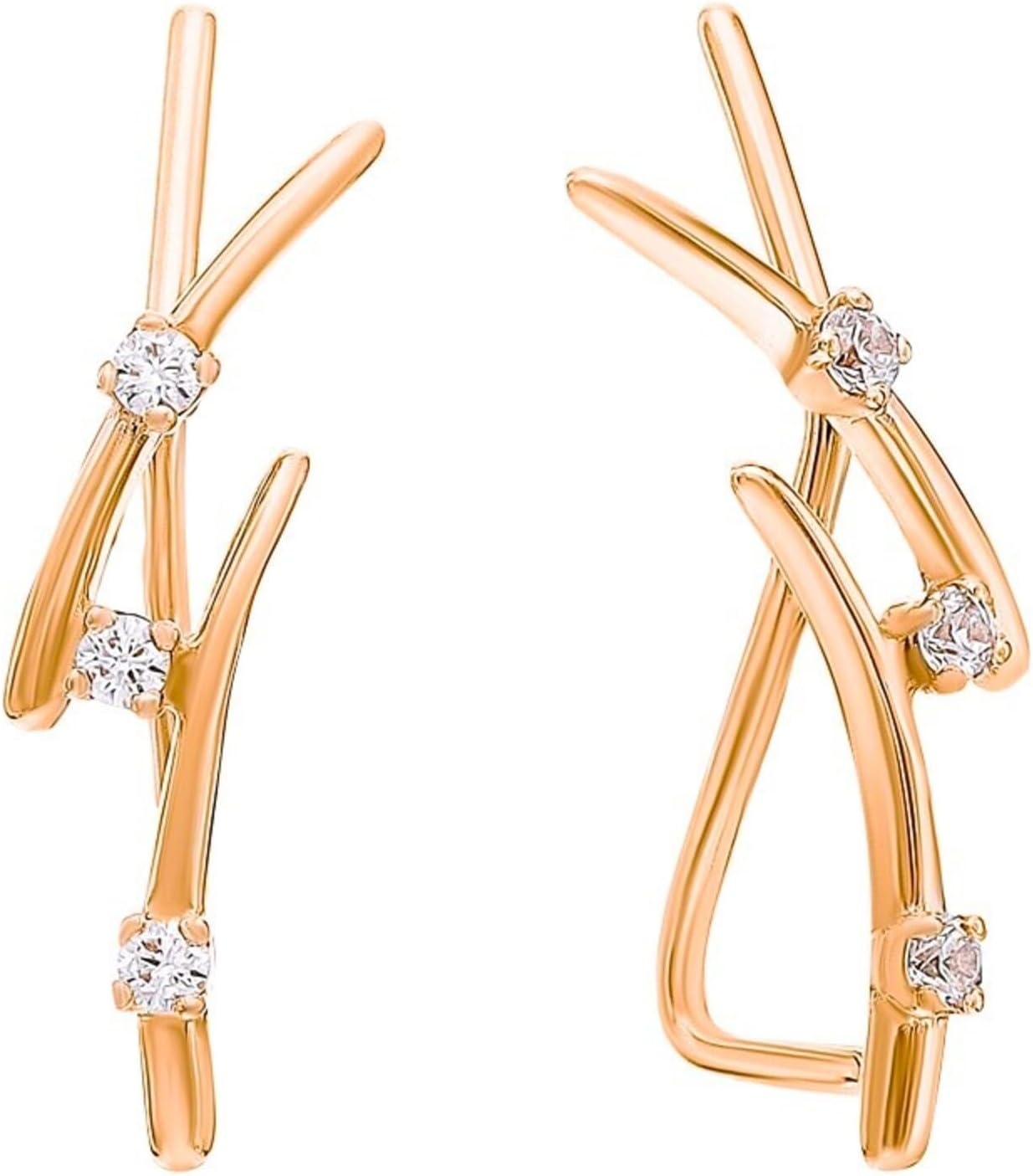Morning Dew Dress Drop Diamond Earring, 14k Gold Diamond (0.15ct) Thunder Bolt Cuff, Long Lash Ear Climber, Party Wear Wrap.