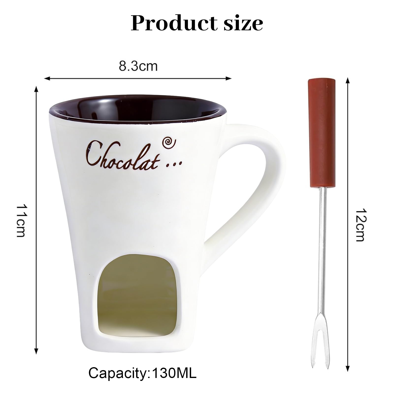 Tazza Cioccolata Calda Candela 130ml Ceramica con Forchette, Scaldacioccolato per Casa (Bianco)