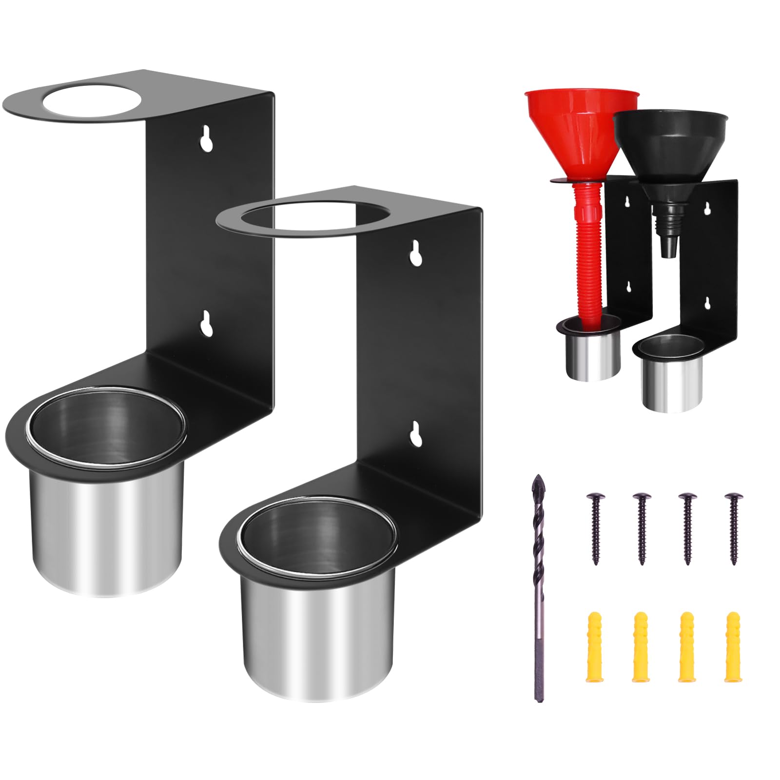 2 Sets Oil Funnel Holder,Wall Mount Funnel Holder Buddy Storage Rack With 2 Removable Collection Cups,Oil Funnels Kit Organizer Bracket For Workshop,Race Trailers,Automotive Garage Shop, Home
