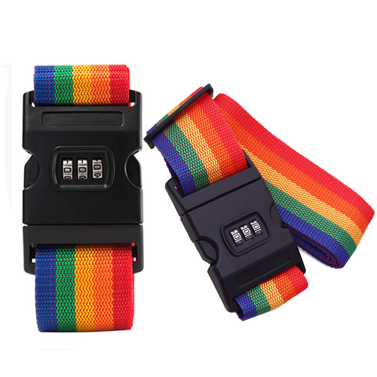 RunaupLuggage Straps with Locks 2 Pack Adjustable Security Packing Belt Rainbow Strap Travel Accessories with Name Tag Slot