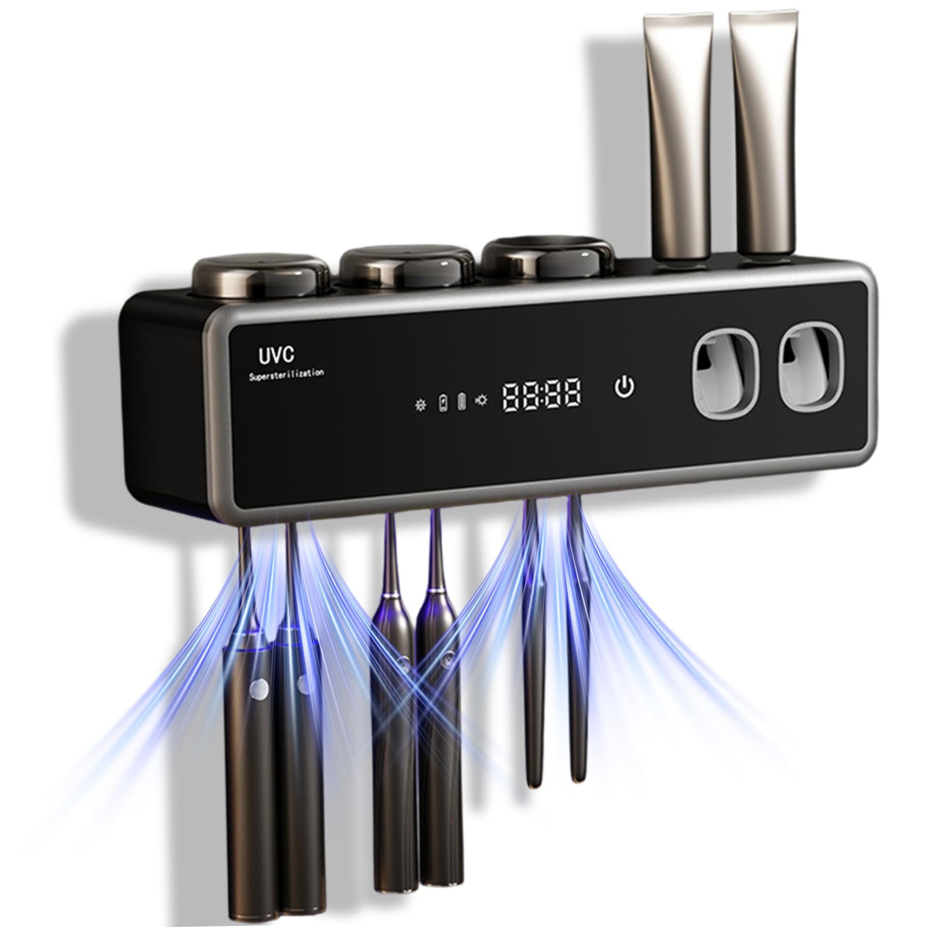 Soporte Inteligente para Cepillo de Dientes, dispensador automático de Pasta de Dientes, Organizador de Cepillo de eléctrico montado en la Pared con función de Secado, Soporte Negro, Pas