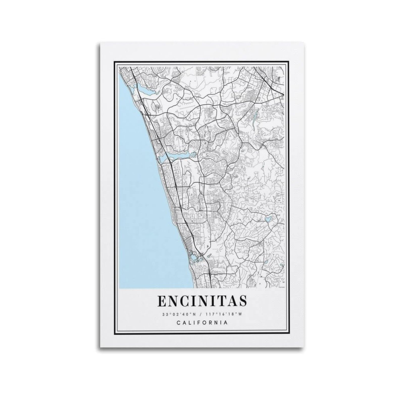xiaoxiaoshen Encinitas California Map Canvas Poster Wall Art Prints Room Aesthetic Murals Bedroom And Living Decorations 20x30inch(50x75cm)