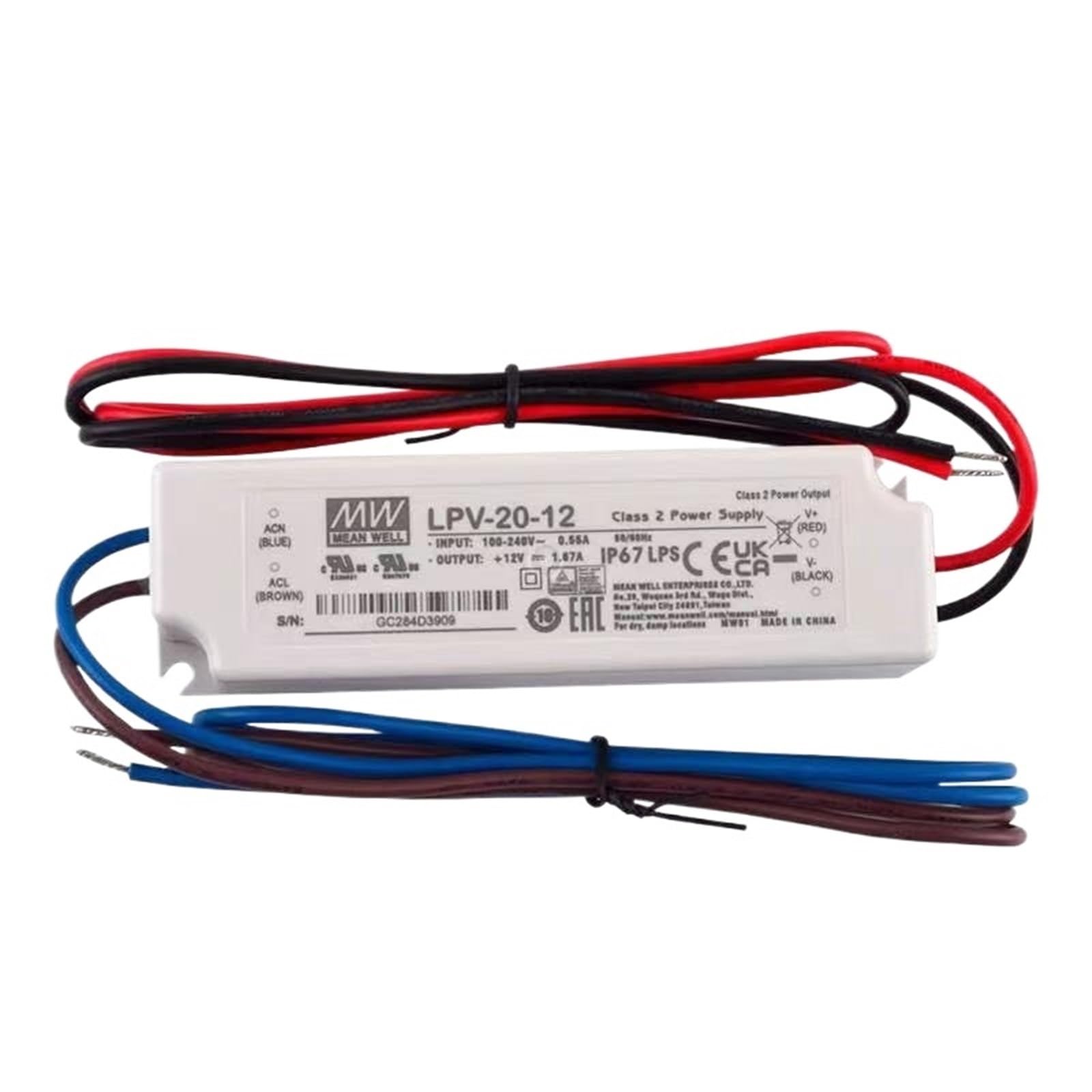 LPV-20-12 12V 1.67A 20W Single Output Switching Power Supply IP67 AC-DC LED Constant Voltage