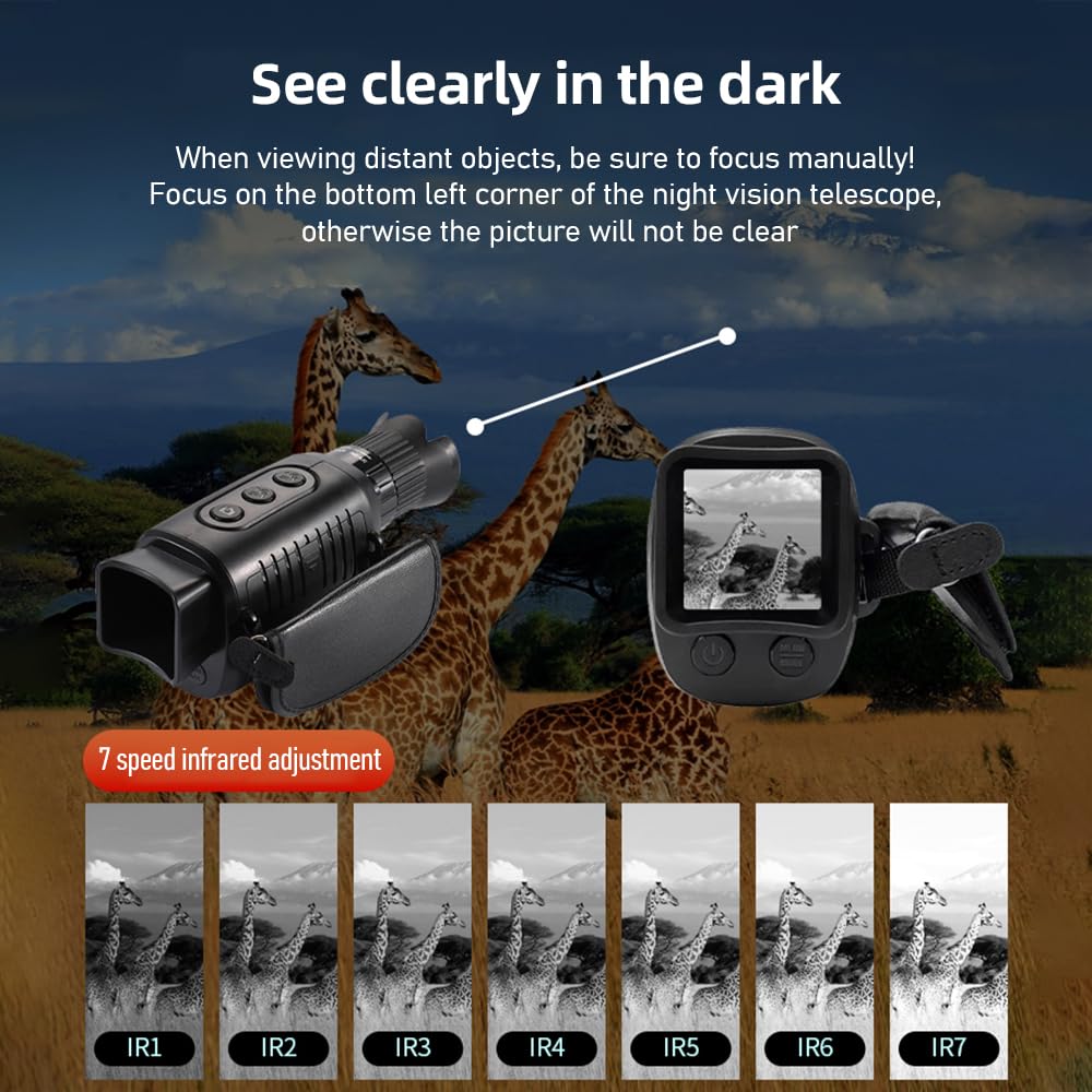 Andoer Télescope monoculaire, lunettes de vision nocturne 2,5 K, zoom numérique 10x, pour adultes avec écran TFT de 1,54 pouces pour l'enregistrement vidéo pour l'observation des oiseaux, les voyages,