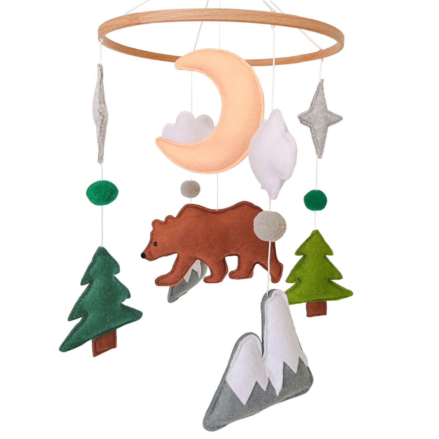 Woodland Baby Mobile, Woodland Mobile for Crib, Bear Crib Mobile for Boys, Nursery Mobile for Bassinet, Pack and Play, Bear Cloud Moon Star Mobile,