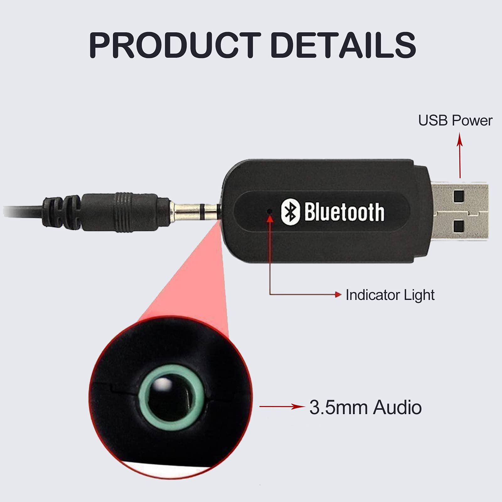 Ricevitore Bluetooth Portatile, Wireless Bluetooth Ricevitore, Senza Fili Adattatore Audio per Sistema di Altoparlanti Stereo in Auto e Casa, Compatibile con iOS/Android Telefono - Nero