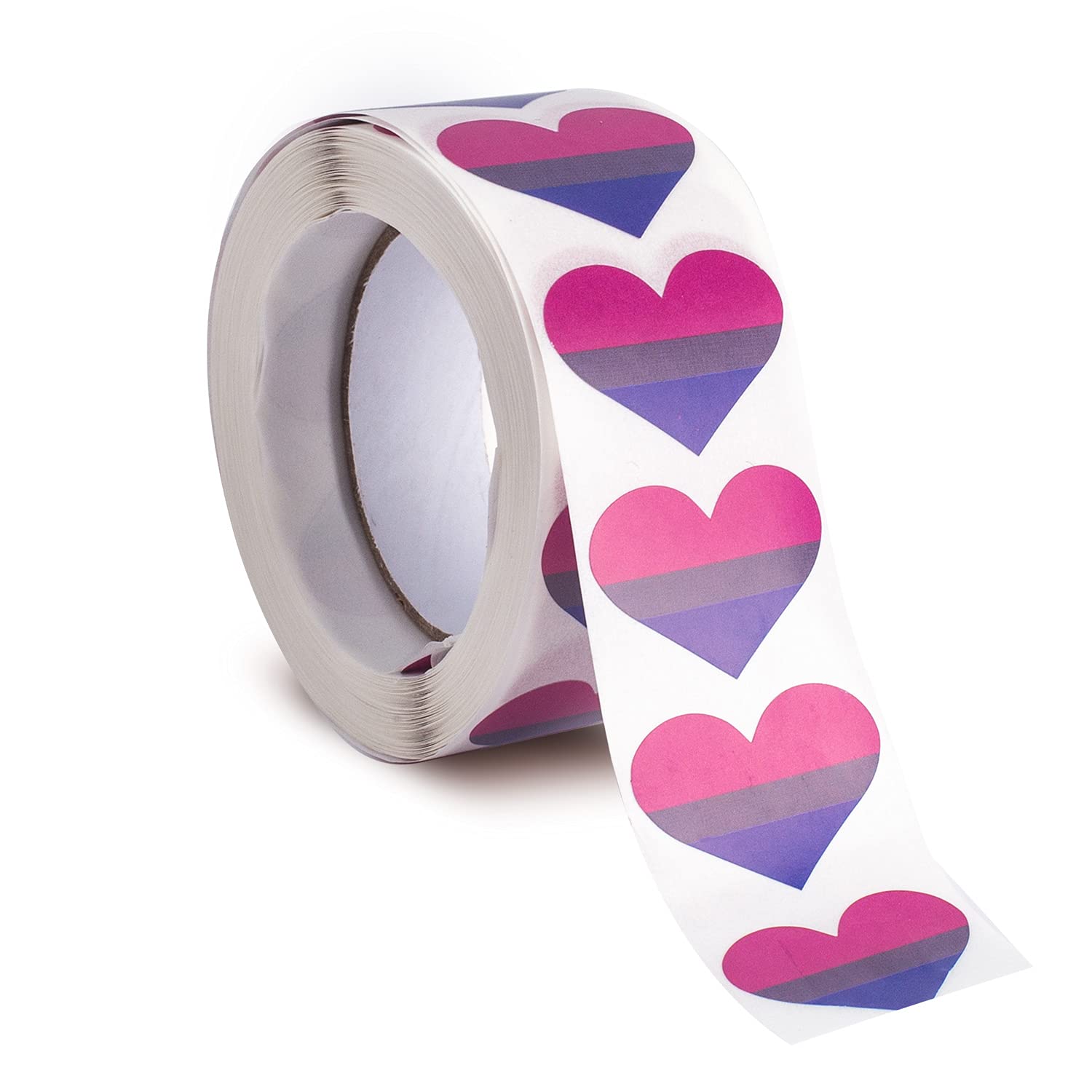 Sinwinkori Bisexual Pride Heart Stickers For Lgbtq Pride Parades And Events Rainbow Flag Heart Shaped Stickers On A Roll (1 Roll - 500 Stickers) (Bisexual)