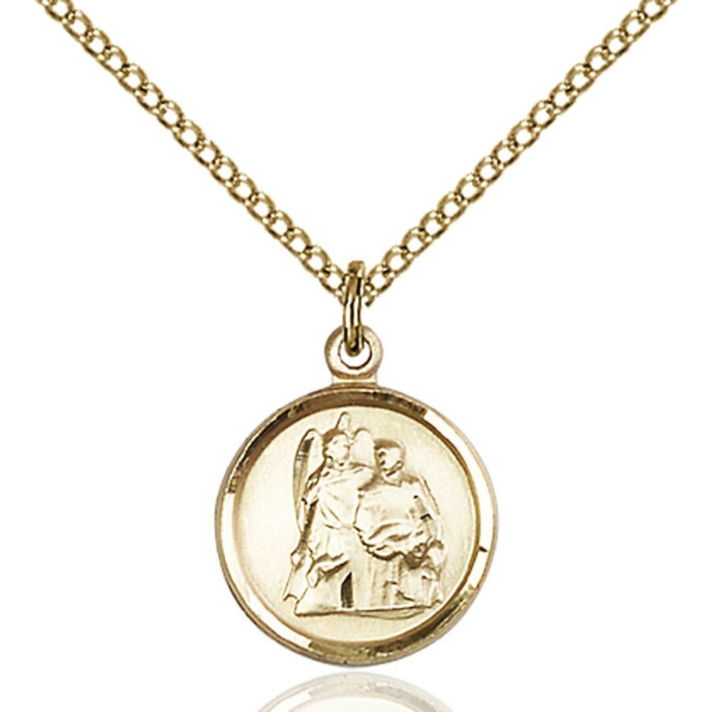 Bonyak Jewelry Saint Medal Collection Gold Filled St. Raphael The Archangel Pendant 5/8 x 1/2 inches with Gold Filled Lite Curb Chain
