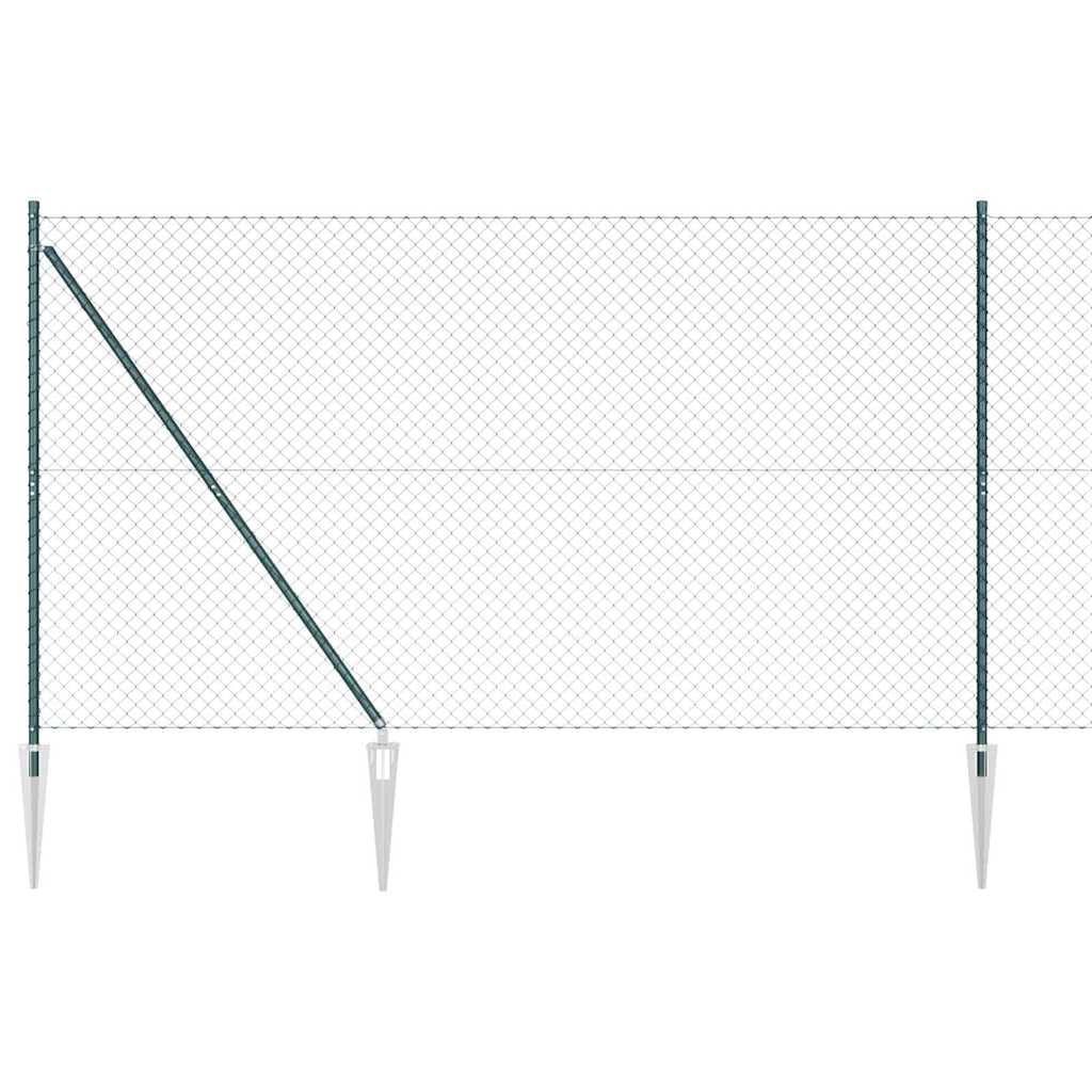 Fence Post Green 10 x 1.5 m 40 x 40 mm Mesh Steel PVC Outdoor Garden Privacy Boundary Barrier Kit with Spikes for Terrace Security DIY Installation Weatherproof Rust Resistant