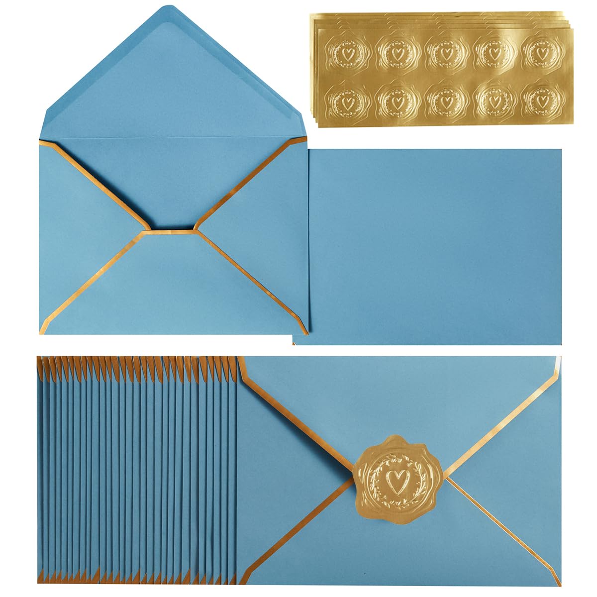 A7 Envelopes 50 Pack With Gold Border - Luxury V-Flap Invitation ...