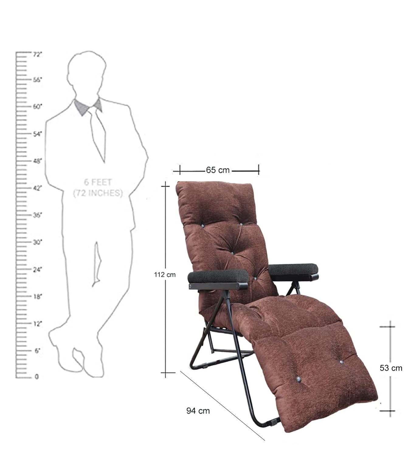 Spacecrafts® Recliner Folding Easy Chair | 5 Adjustable Positions | Cushioning | Portable & Space Saving Easy Chair for Home Relax Old Age | Mild Steel Tubular (Brown & Armrest Black) 4