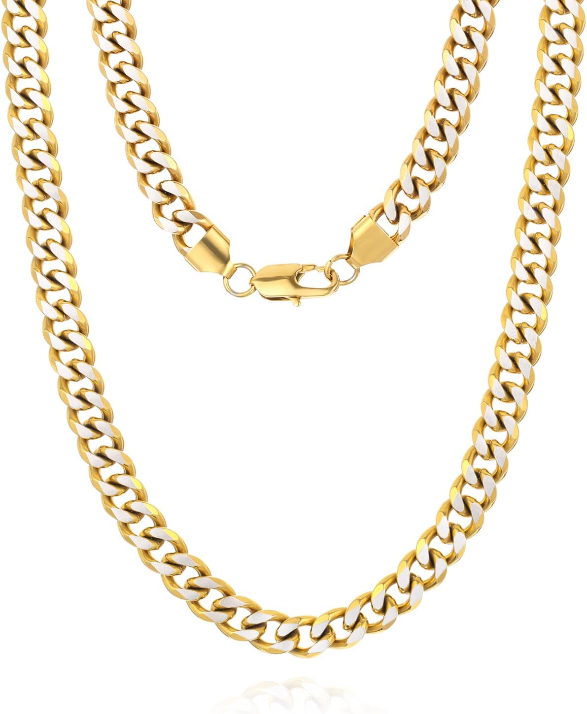 Silver Chain Necklace for Men Women: 3/4/6/10mm Italian Two Tone Cuban Link Black/Blue Silver Chain for Men - Necklace Chain Diamond Cut Stainless Steel Chain Necklace for Men 18/20/22/24/26inch