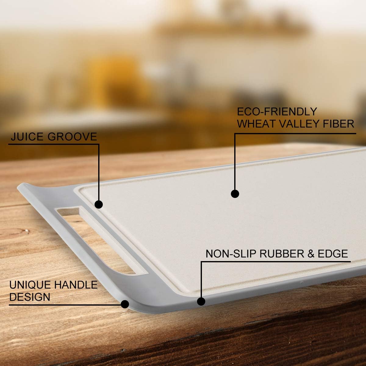 Kitchen Cutting Board Meat Vegetable Chopping Board Wheat Cereal Fiber Board（Medium 14.5" x 9.8"） with Juice Grooves Non-Slip Feet Easy to Clean