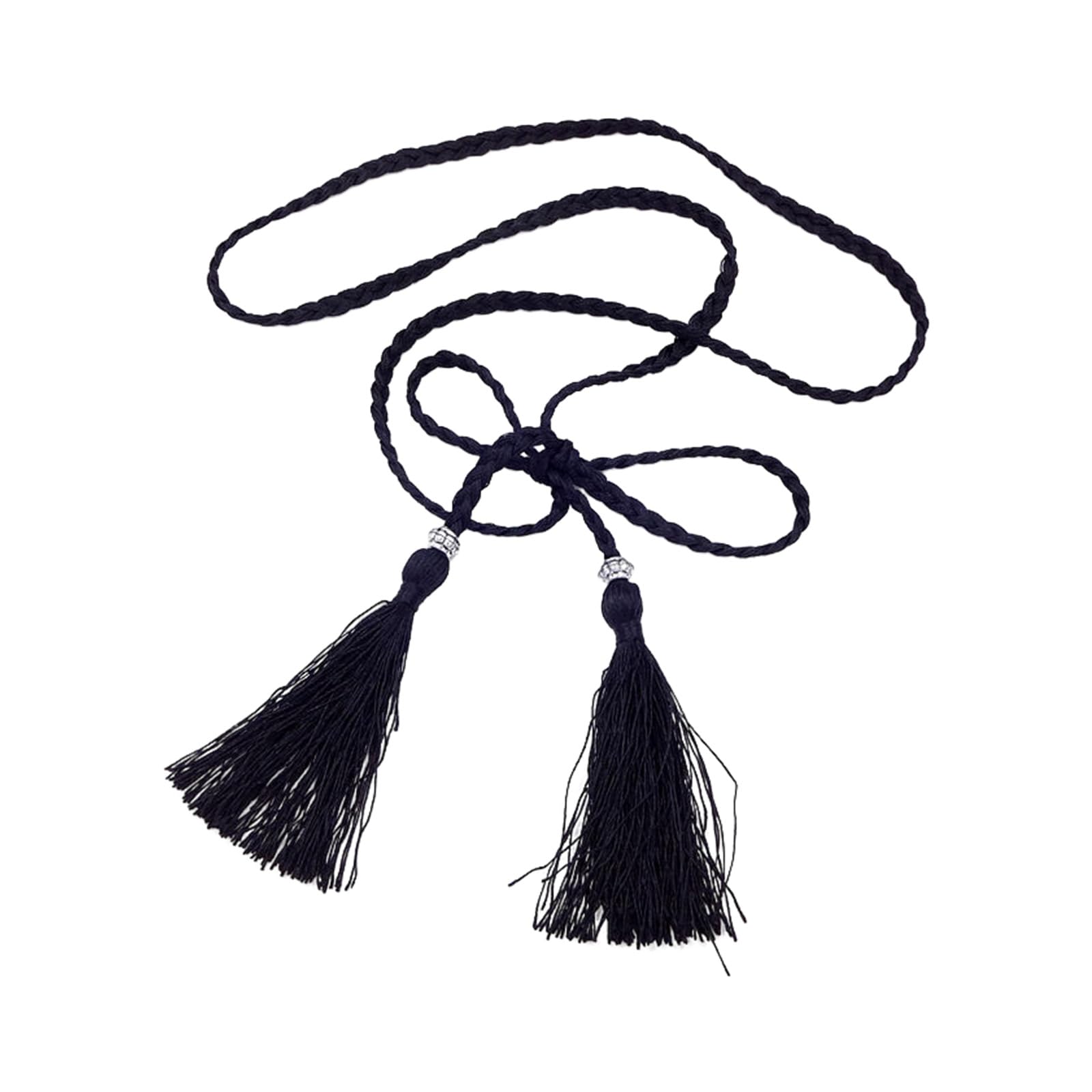 Maxtonser Ladies Bohemian Waist Belt Delicate Tassels Decors Braided Belt for Dress Women Seaside Waist Belt Black
