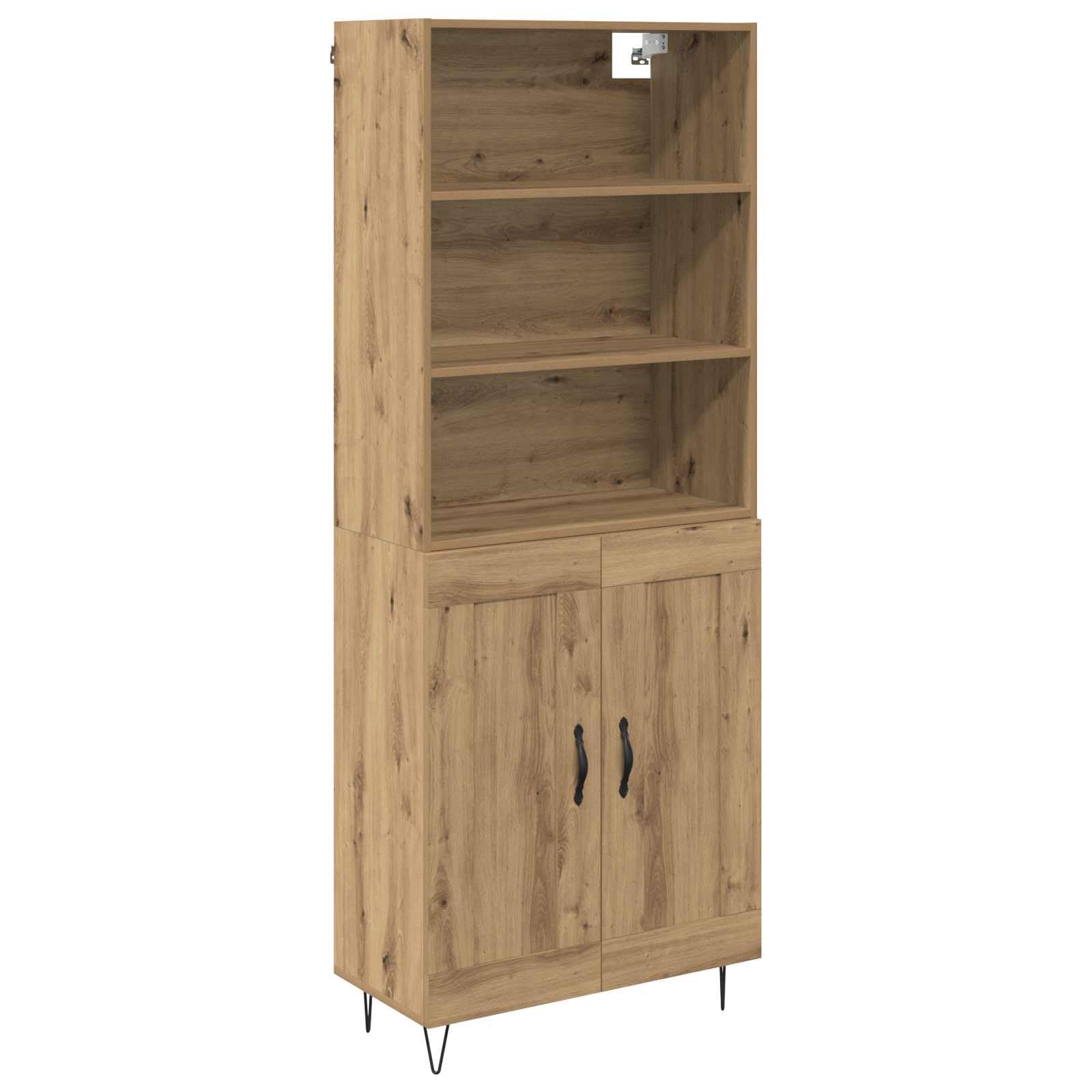 vidaXL Highboard Artisan Oak 69.5 x 34 x 180 cm Engineered Wood, Living Room Storage, Rectangular, Modern Wall-Mounted Highboard, Functional Organizational Cabinet, Space Efficient Solution